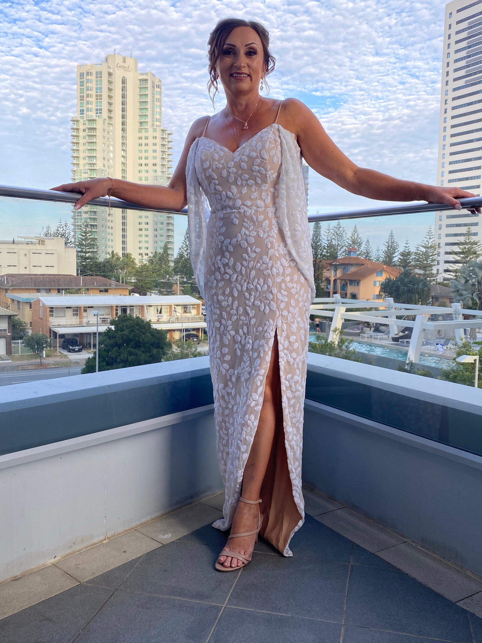 sequin drape cocktail dress