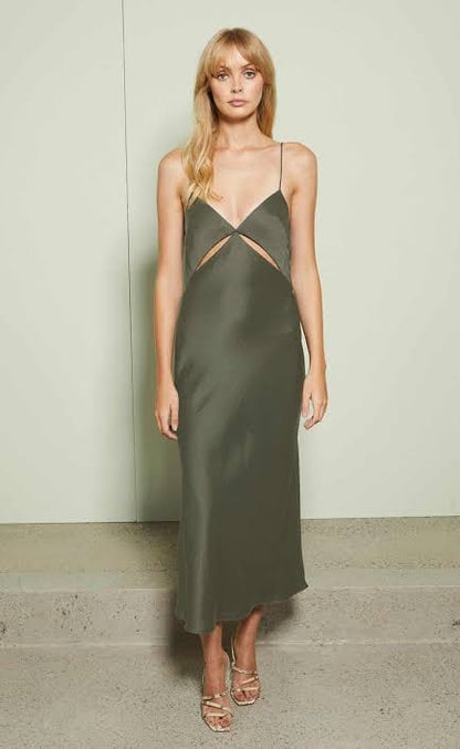 BEC & BRIDGE Mila Midi Dress Olive Green & Black