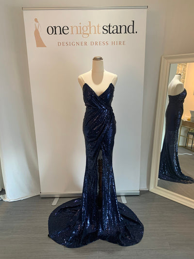 Strapless Sequin Dress In Navy Blue
