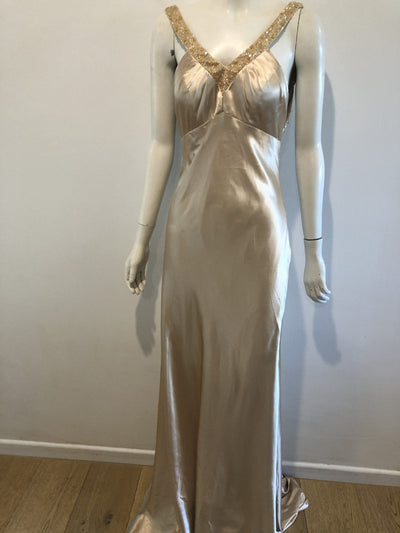Satin Gown With Sequin Straps
