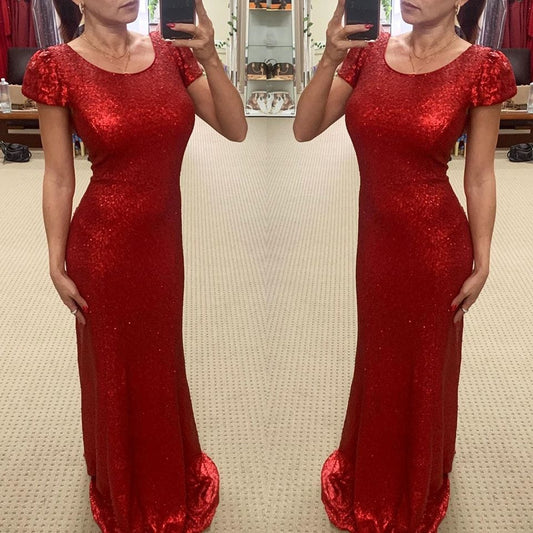 JADORE Cap Sleeve Sequin Gown