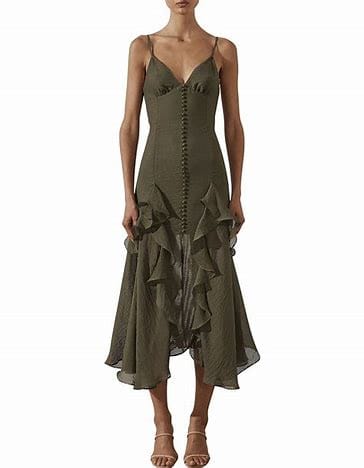 Contour Ruffle Cocktail Midi Dress