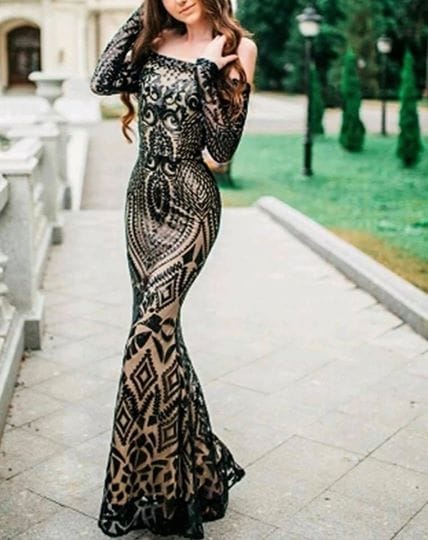 Black Nude Sequin Gown