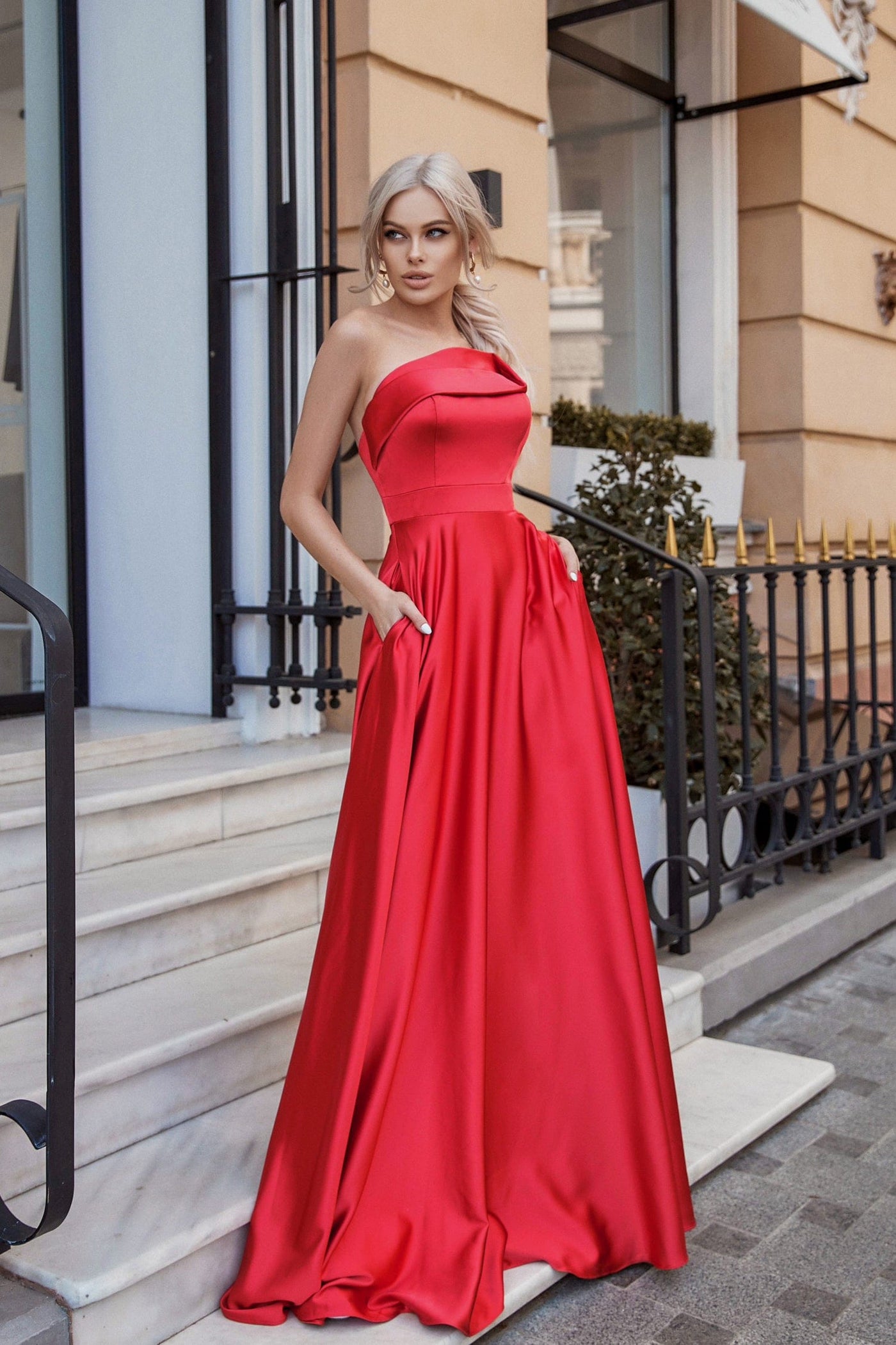 Soft Satin Formal Gown-Red