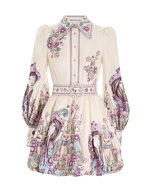celestial bubble shirt dress-virgo zodiac print