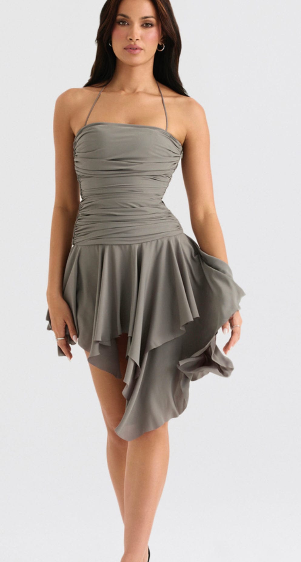 HOUSE OF CB Valeria - Smoke Gathered Asymmetric Dress Size XS
