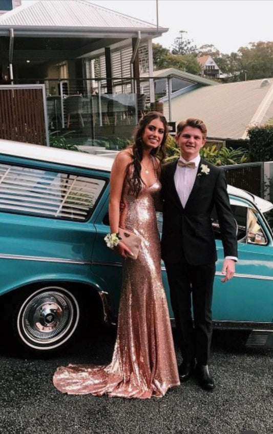 ALAMOUR THE LABEL Rose Gold Long Sequin Gown