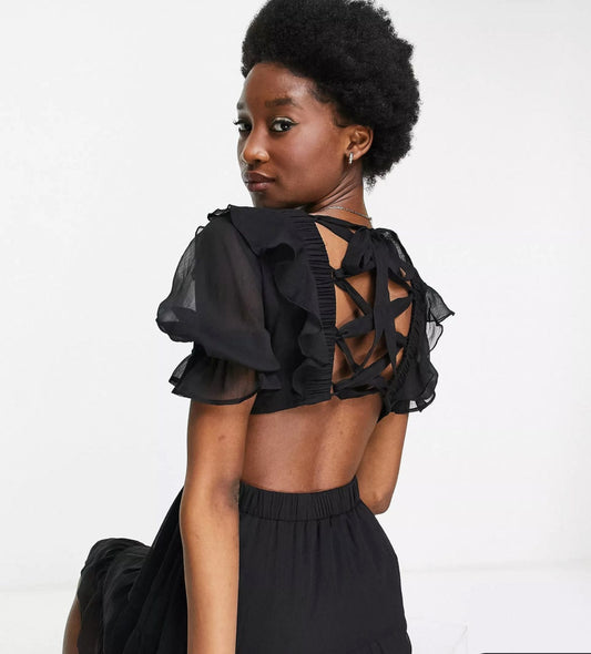 ASOS Mini Tea Dress In Chiffon With Tiered Skirt