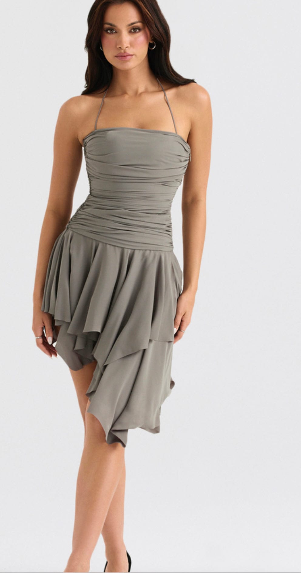 HOUSE OF CB Valeria - Smoke Gathered Asymmetric Dress Size XS