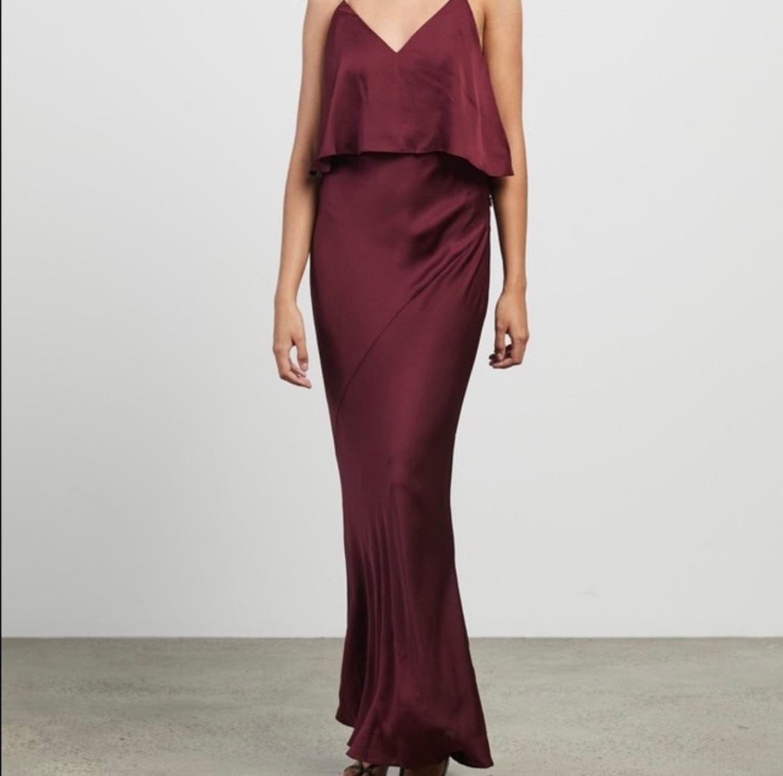 Garnet Bias Frill Slip Maxi Dress
