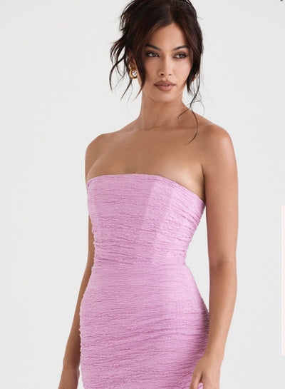 tana pink strapless corset midi dress