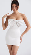 HOUSE OF CB Ariella Ivory Satin Crystal Embellished Bow Mini Dress - Size S
