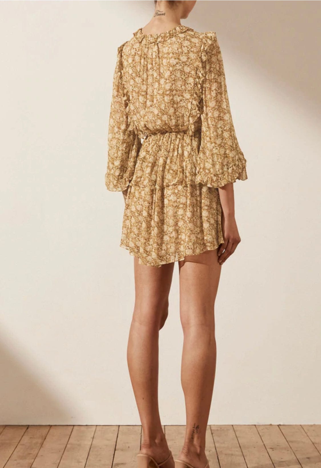 julia balloon sleeve draw string mini dress