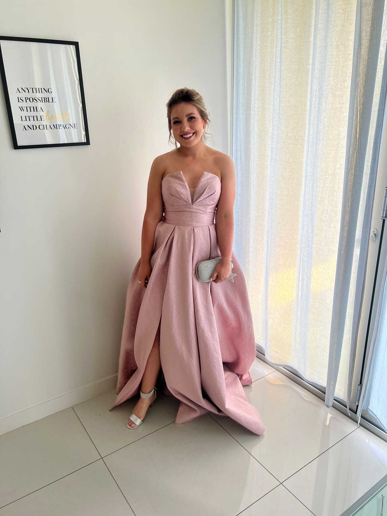 TINA HOLLY Pink Jacquard Gown