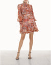 silk mini dress featuring ruched shoulders