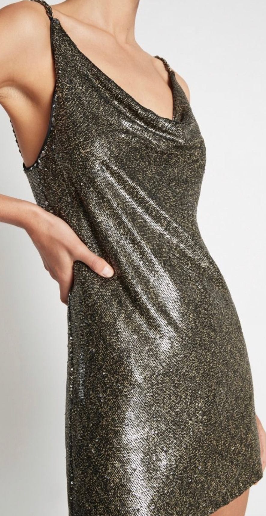 metallic bronze mini dress