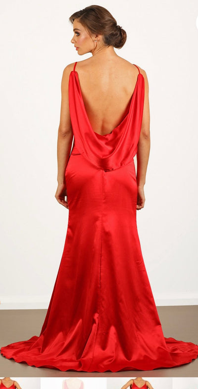 camellia satin red gown