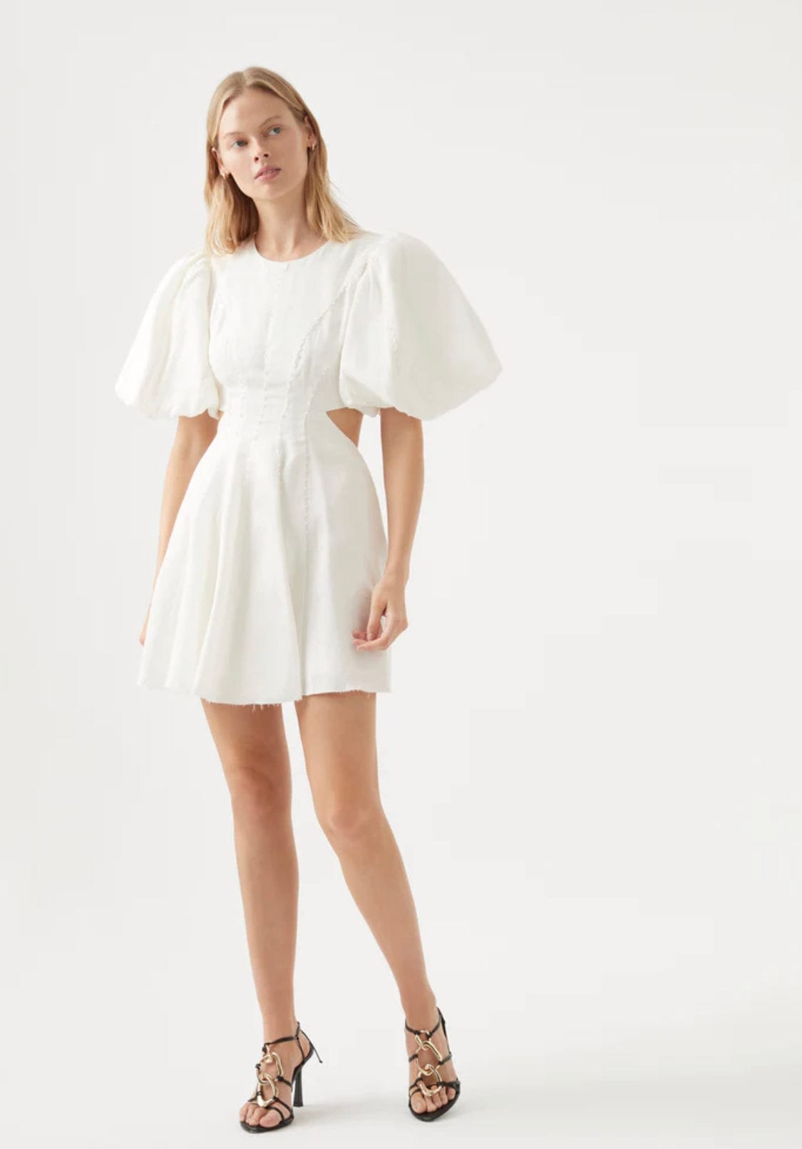 renee puffed sleeve bead mini dress
