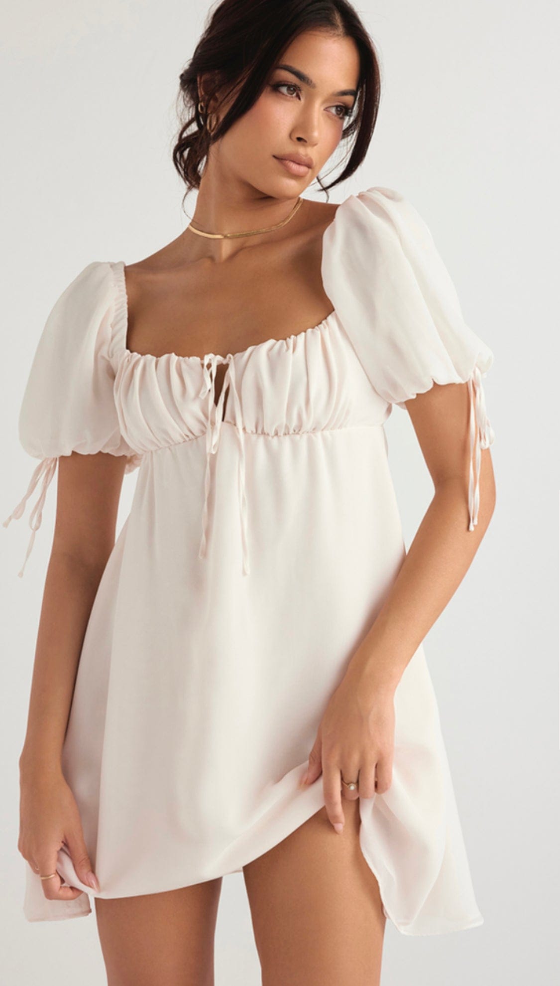 HOUSE OF CB Princess Ivory Georgette Mini Dress - Size XS