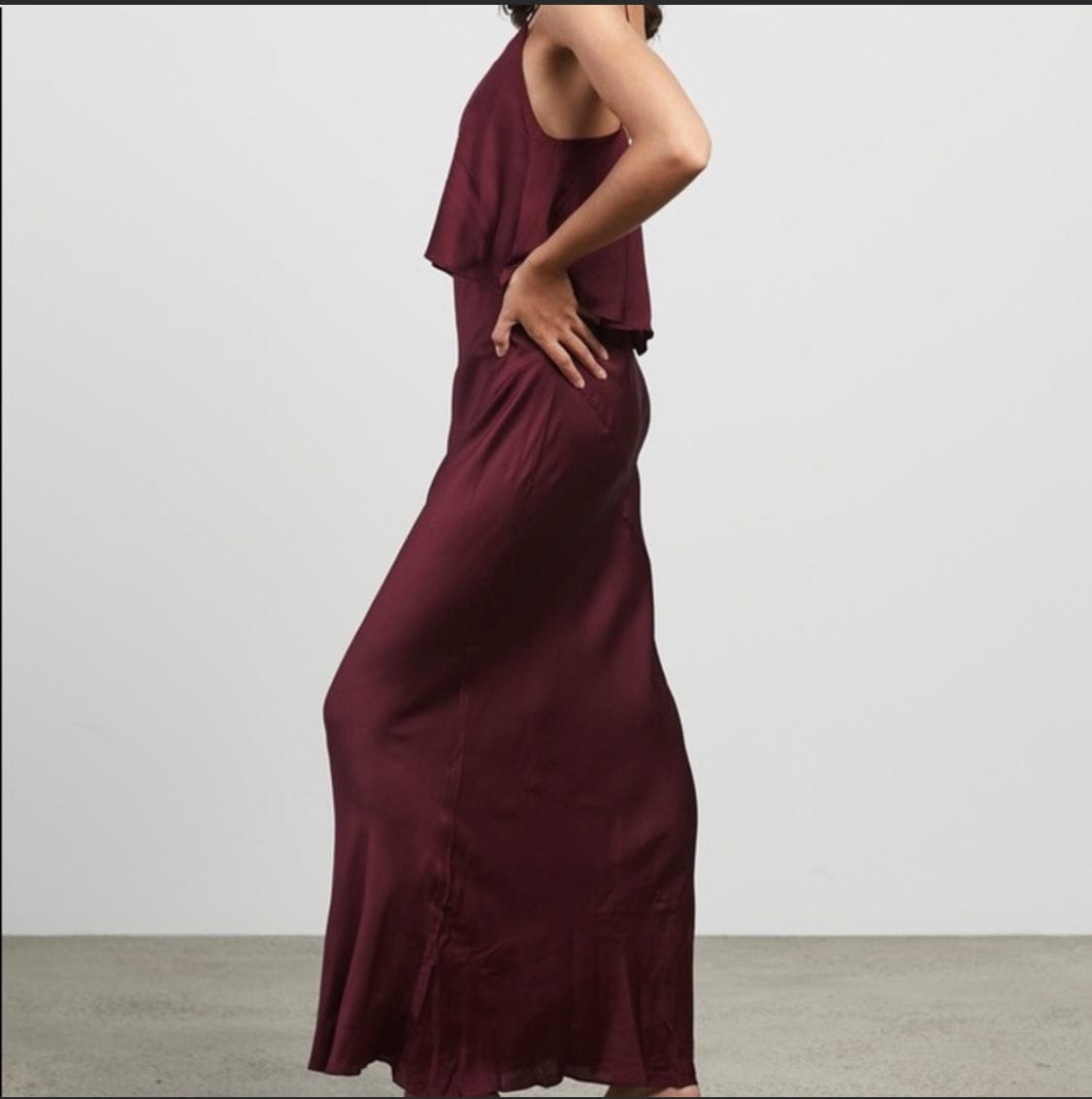 Garnet Bias Frill Slip Maxi Dress