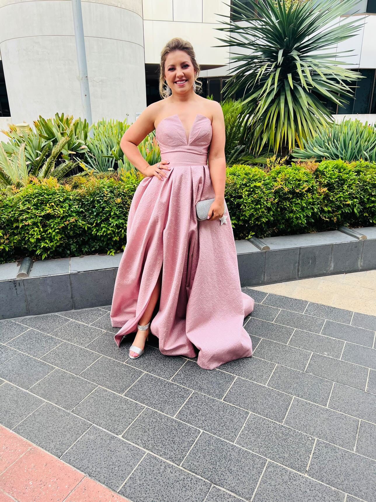 TINA HOLLY Pink Jacquard Gown