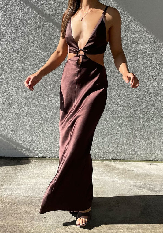 BEC & BRIDGE Felix V Maxi Dress - chocolate