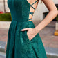 TINA HOLLY Sprinkle Glitter Formal Gown - Emerald Green
